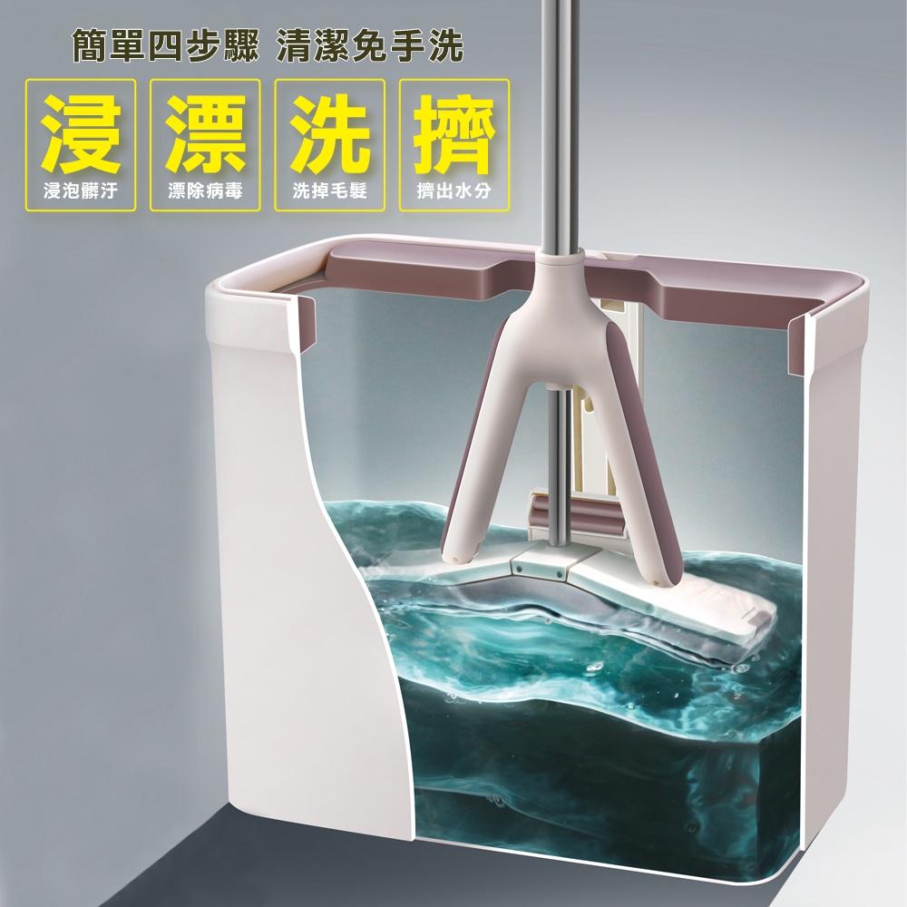 『熊愛貝百貨』對折擠水免碰手 強力吸水懶人膠棉拖把 一桶+2頭超值組-細節圖3