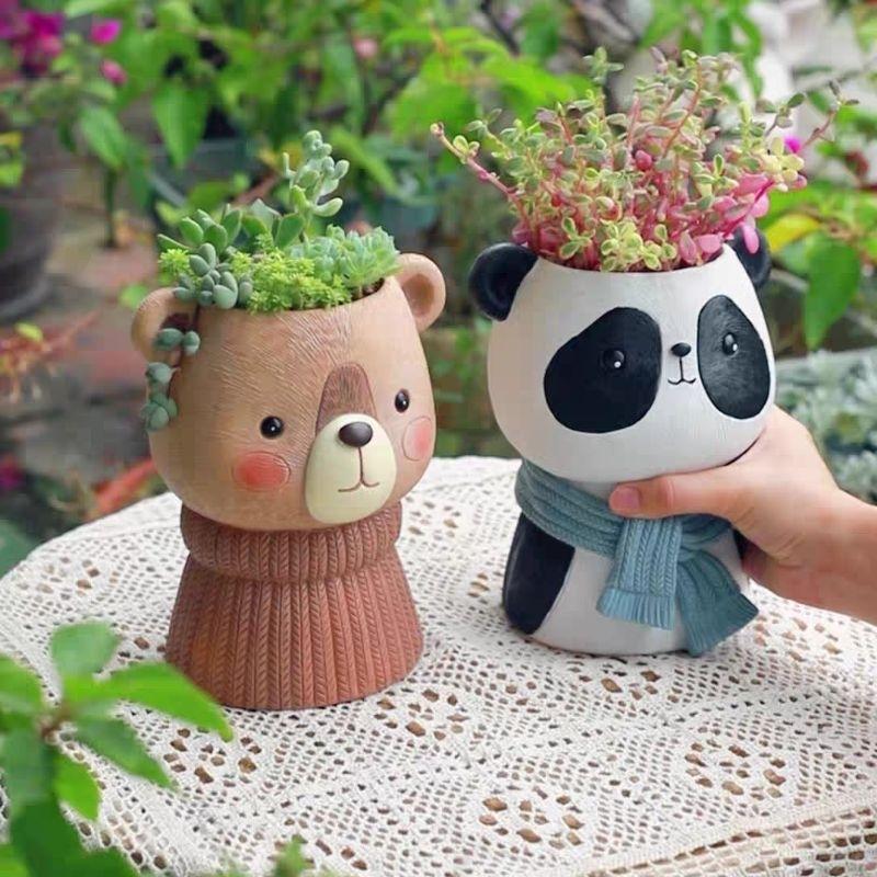 屋哇🐻現貨北歐可愛動物 多肉 觀葉 樹懶 小熊 花盆-細節圖2