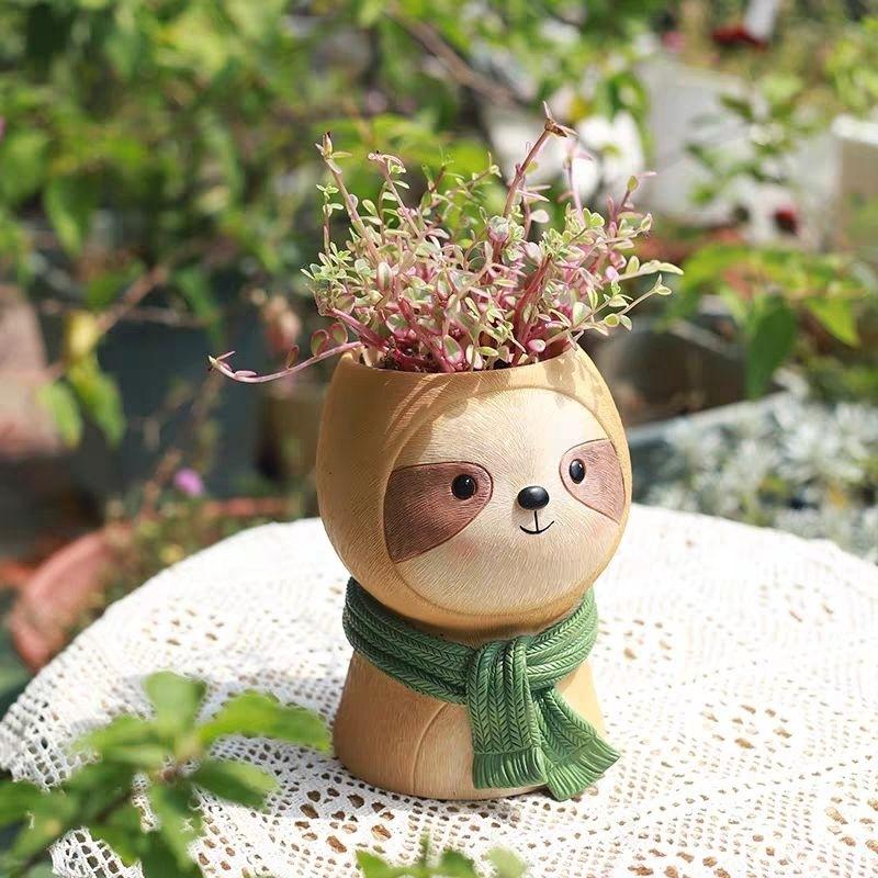 屋哇🐻現貨北歐可愛動物 多肉 觀葉 樹懶 小熊 花盆-細節圖3