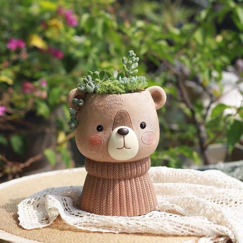屋哇🐻現貨北歐可愛動物 多肉 觀葉 樹懶 小熊 花盆-細節圖4