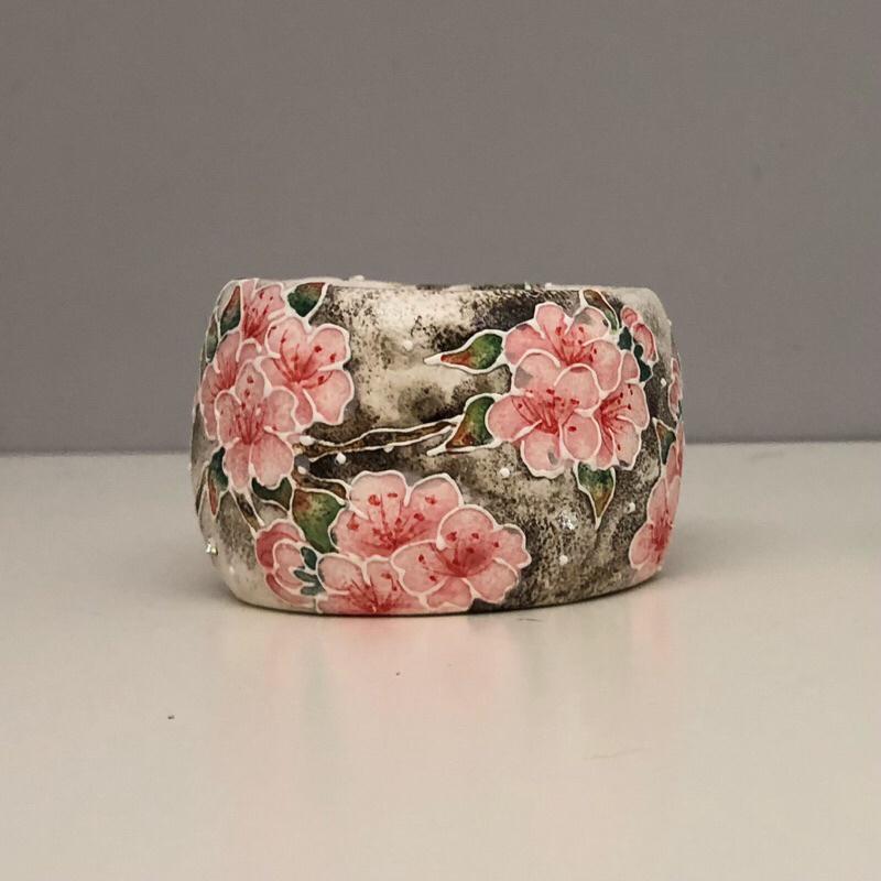 [屋哇🔥台灣現貨］釉燒 手繪 立體釉 櫻花 貓 貓咪 多肉花盆-細節圖2