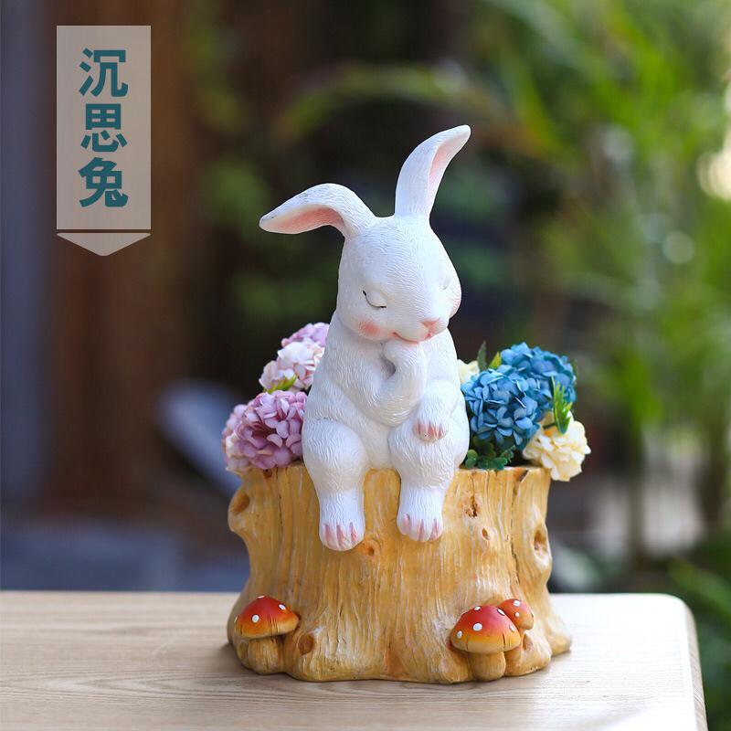 🔥限量 🎂沉思兔 樹脂花盆 兔子花瓶 多肉花盆 中型花盆 造型花盆 可愛花盆 生日禮物 盆栽 多肉盆栽 造型盆栽-細節圖2