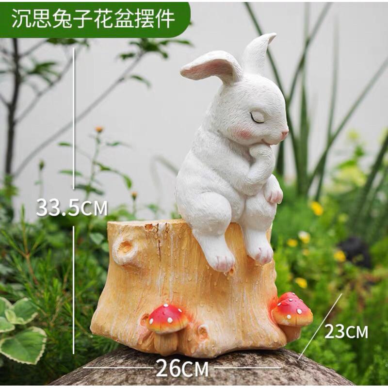 🔥限量 🎂沉思兔 樹脂花盆 兔子花瓶 多肉花盆 中型花盆 造型花盆 可愛花盆 生日禮物 盆栽 多肉盆栽 造型盆栽-細節圖5