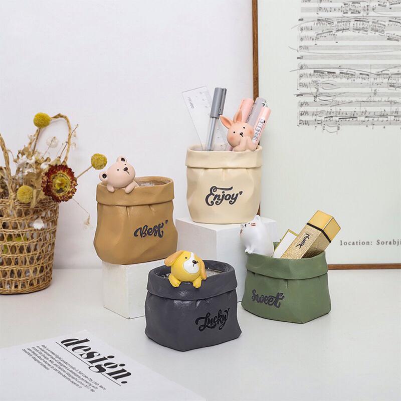 ［屋哇🎉台灣現貨］小熊 兔子 貓咪 狗狗 貓  熊 多肉 紙袋 貓 花盆-細節圖3