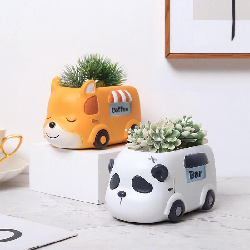 限量新品🪴小豬 柯基 熊貓 狗狗 行動餐車 露營車 汽車 創意 花盆-細節圖2