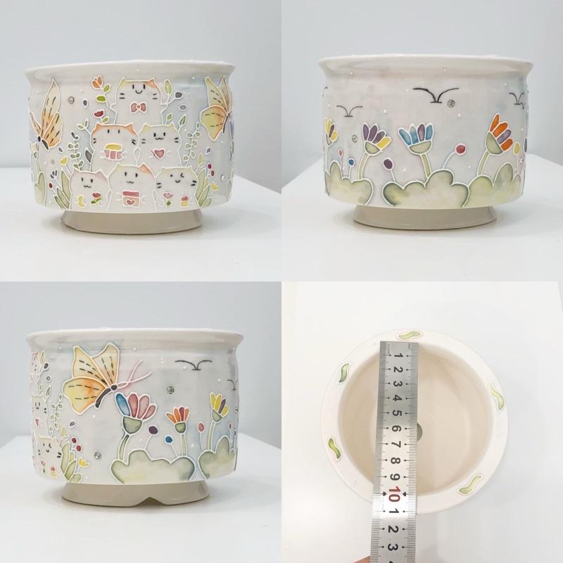 【屋哇🔥現貨】手繪 瀨戶燒 上釉 陶瓷 貓咪 鯨魚 桃花 粉 城堡 汽車 房 仙人掌 長頸鹿 獅 熊 狗狗 花盆-細節圖2