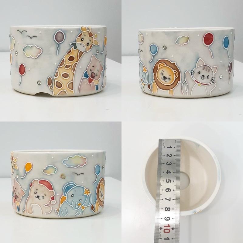 【屋哇🔥現貨】手繪 瀨戶燒 上釉 陶瓷 貓咪 鯨魚 桃花 粉 城堡 汽車 房 仙人掌 長頸鹿 獅 熊 狗狗 花盆-細節圖3