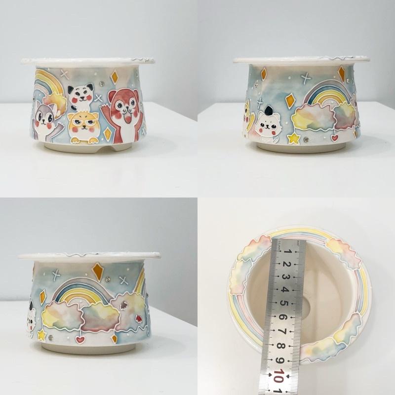 【屋哇🔥現貨】手繪 瀨戶燒 上釉 陶瓷 貓咪 鯨魚 桃花 粉 城堡 汽車 房 仙人掌 長頸鹿 獅 熊 狗狗 花盆-細節圖4