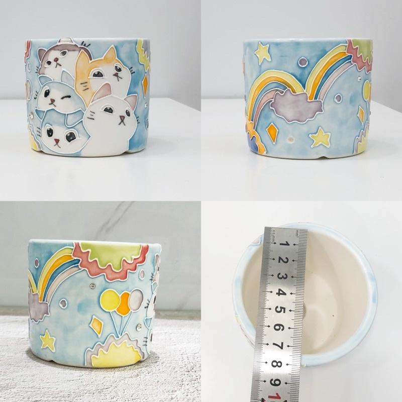 【屋哇🔥現貨】手繪 瀨戶燒 上釉 陶瓷 貓咪 鯨魚 桃花 粉 城堡 汽車 房 仙人掌 長頸鹿 獅 熊 狗狗 花盆-細節圖5