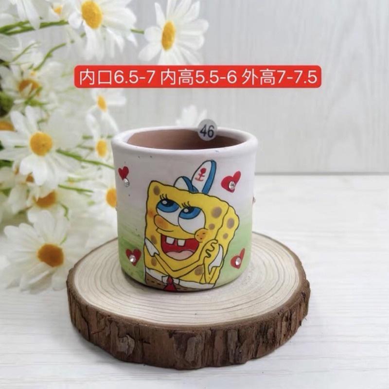 ［屋哇🔥現貨］海綿寶寶、熊熊、貓咪、兔子、兔兔 手繪花盆-細節圖2