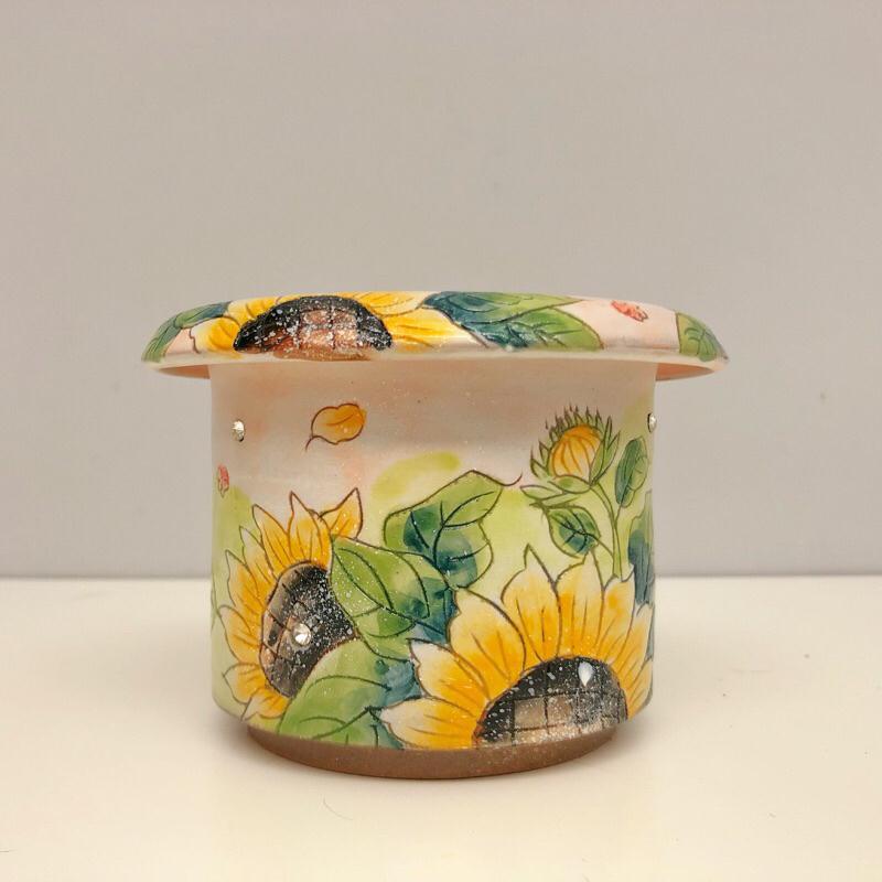 ［屋哇🔥台灣現貨］向日葵 手繪 釉燒 花盆 口徑10cm-細節圖2