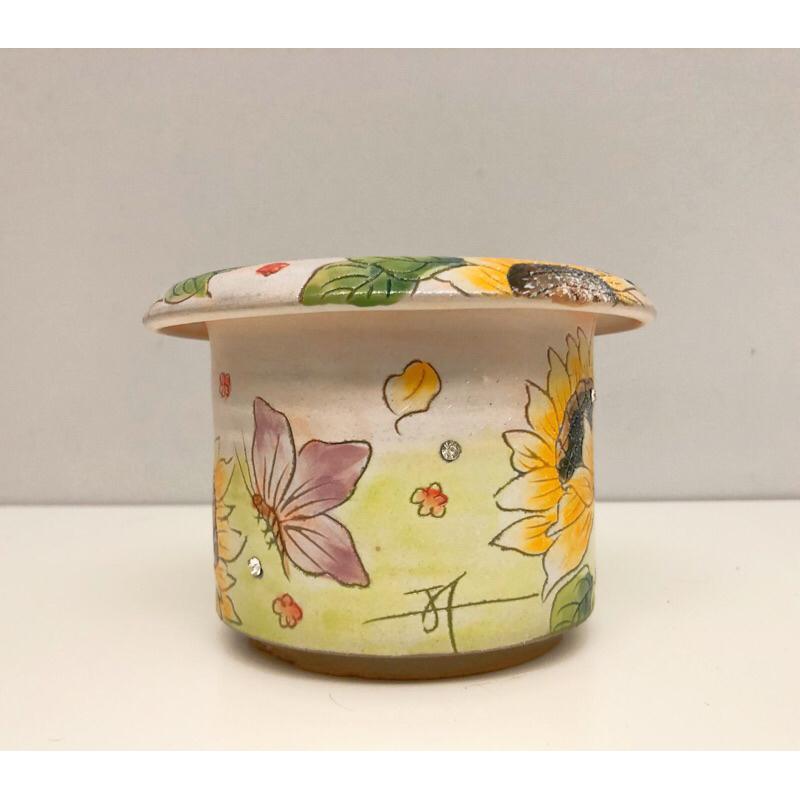 ［屋哇🔥台灣現貨］向日葵 手繪 釉燒 花盆 口徑10cm-細節圖3