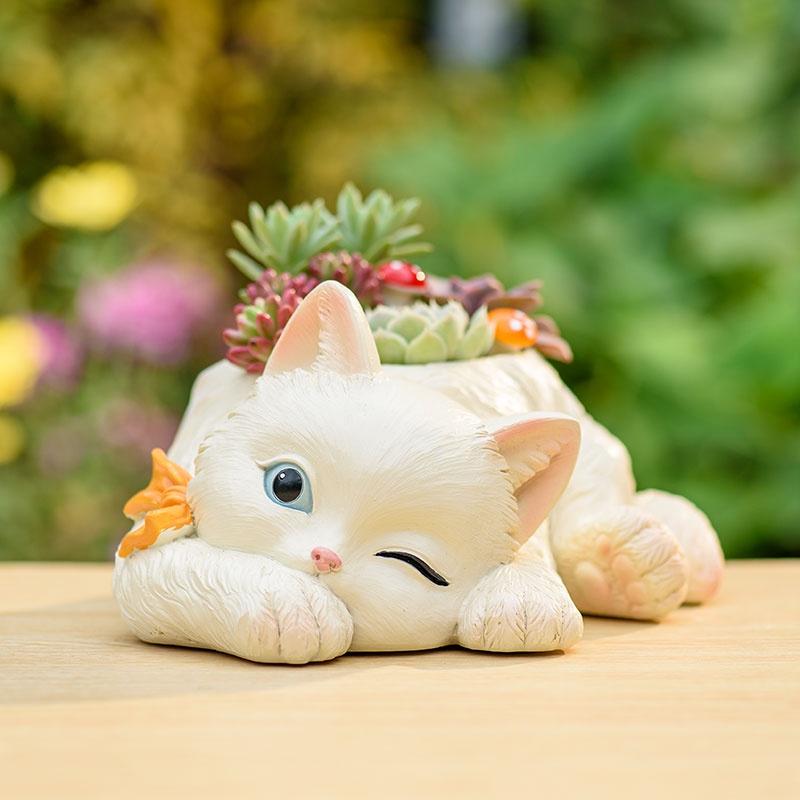 【屋哇🪴現貨】貓 貓咪 多肉花盆 新款可愛動物 造型猫咪  創意 卡通 個性 閱讀 眨眼 貓咪 盆栽 花器 花盆 園藝-細節圖3