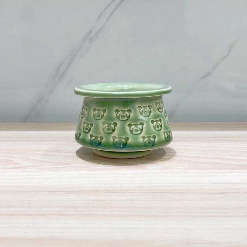 [屋哇🔥台灣現貨］熊熊 草綠 上釉 多肉 陶瓷 花盆-細節圖2