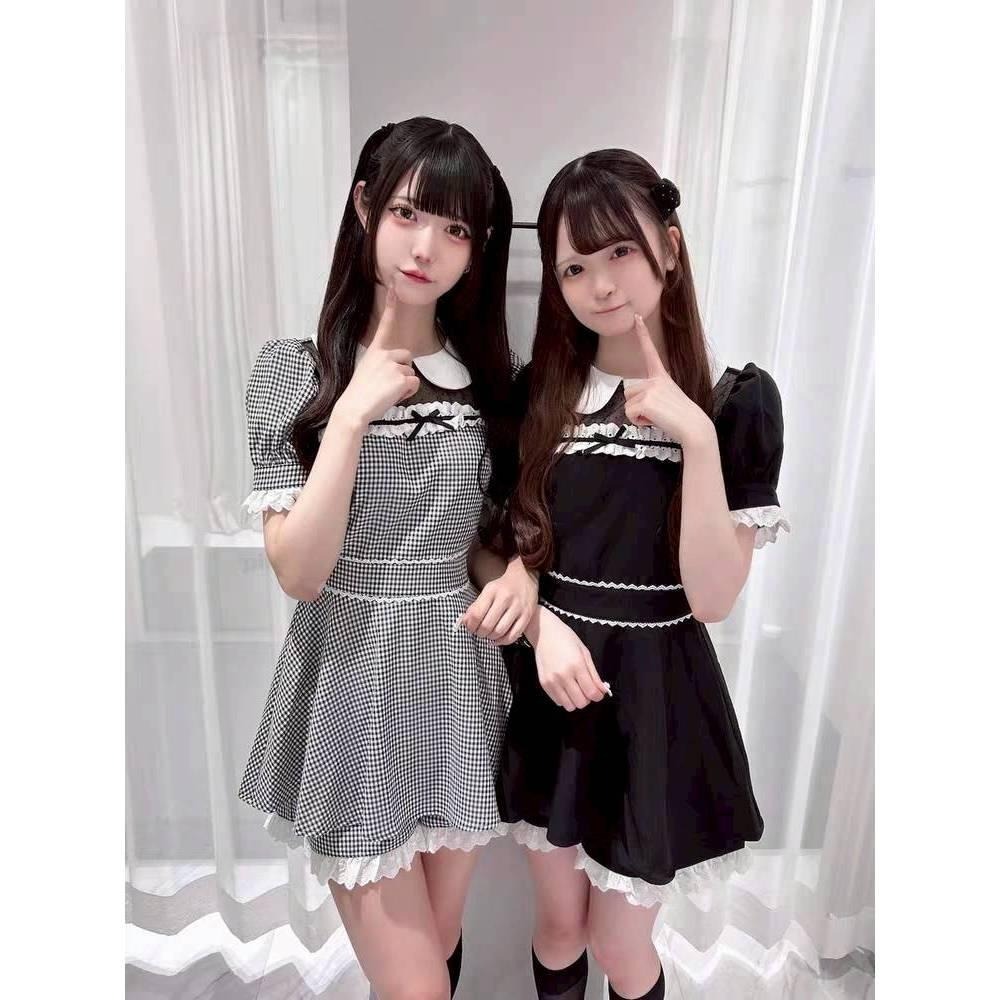 【pium】日單 蕾絲拼接 黑色格紋套裝  洋裝+短褲 地雷系 量產型 日系 亞文化 lolita 軟妹 少女-細節圖5