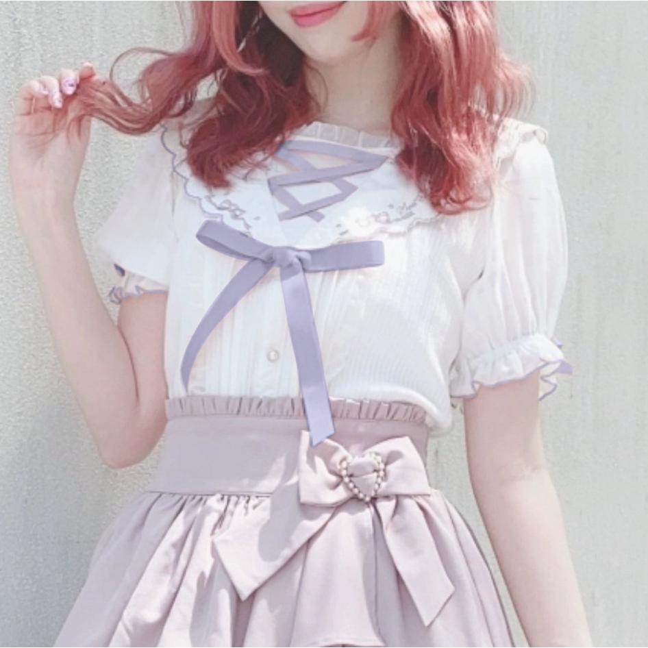 【Lizlisa】日單 紫色水手領襯衫 蝴蝶結 上衣 短袖 日系 地雷系 量產型 少女 lolita 襯衫 軟妹-細節圖4