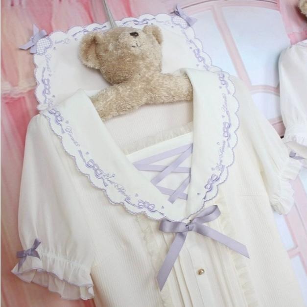 【Lizlisa】日單 紫色水手領襯衫 蝴蝶結 上衣 短袖 日系 地雷系 量產型 少女 lolita 襯衫 軟妹-細節圖6