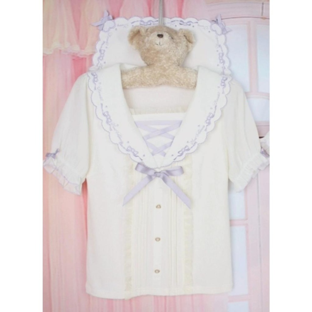 【Lizlisa】日單 紫色水手領襯衫 蝴蝶結 上衣 短袖 日系 地雷系 量產型 少女 lolita 襯衫 軟妹-細節圖7