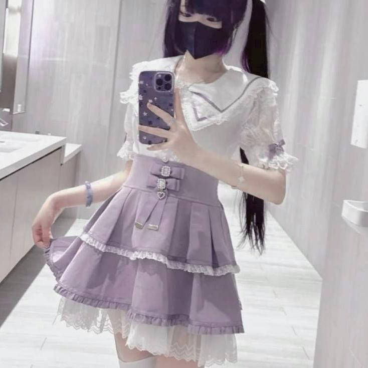 【地偶界隈】水果糖 紫色 蛋糕裙 蕾絲 少女 地雷系 量產型 日系 亞文化 lolita 軟妹 L碼-細節圖4