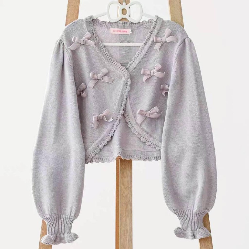 二色【夕霧工作室】針織毛衣 蝴蝶結 開衫 外套 罩衫 日系 lolita 軟妹 少女 地雷系 量產型 外搭 毛衣 M碼-細節圖2