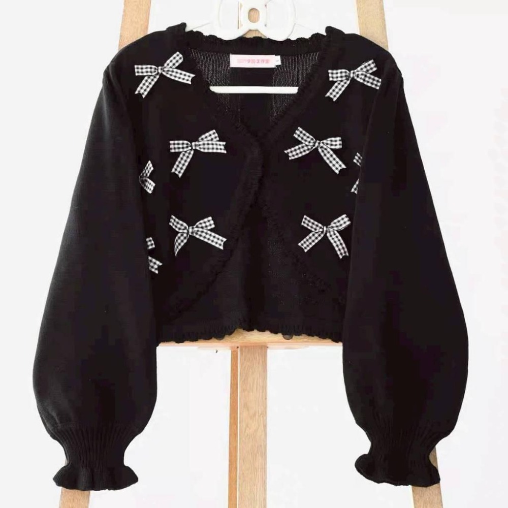 二色【夕霧工作室】針織毛衣 蝴蝶結 開衫 外套 罩衫 日系 lolita 軟妹 少女 地雷系 量產型 外搭 毛衣 M碼-細節圖3