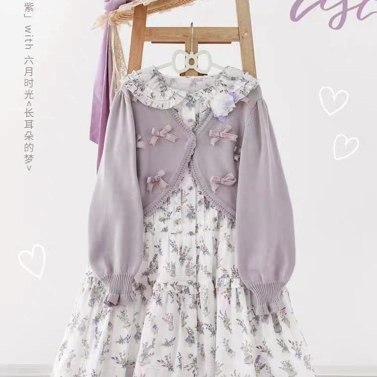 二色【夕霧工作室】針織毛衣 蝴蝶結 開衫 外套 罩衫 日系 lolita 軟妹 少女 地雷系 量產型 外搭 毛衣 M碼-細節圖3