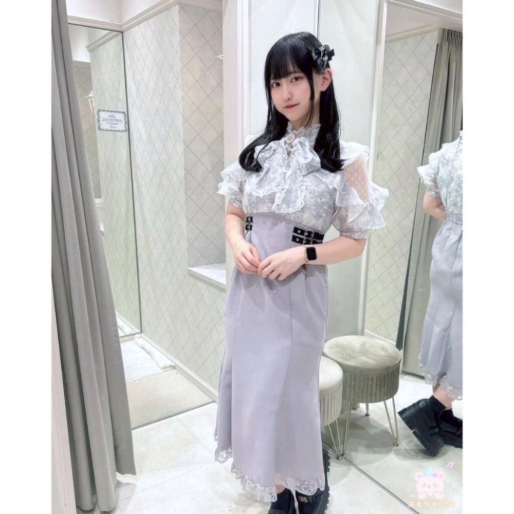 【ROJITA】日單 清楚系 洋裝 假兩件 藍色花紋 蕾絲拼接 露肩 魚尾裙 日系 地雷系 量產型 少女-細節圖4