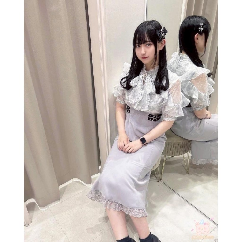 【ROJITA】日單 清楚系 洋裝 假兩件 藍色花紋 蕾絲拼接 露肩 魚尾裙 日系 地雷系 量產型 少女-細節圖5