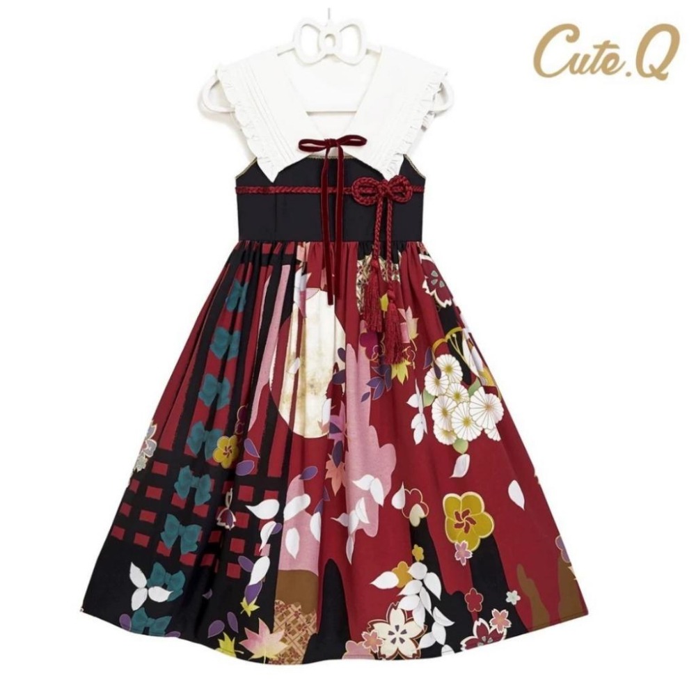 【Cute.Q】朧月 假領+吊帶洋裝 和風 古風 日系 少女 lolita 亞文化-細節圖4
