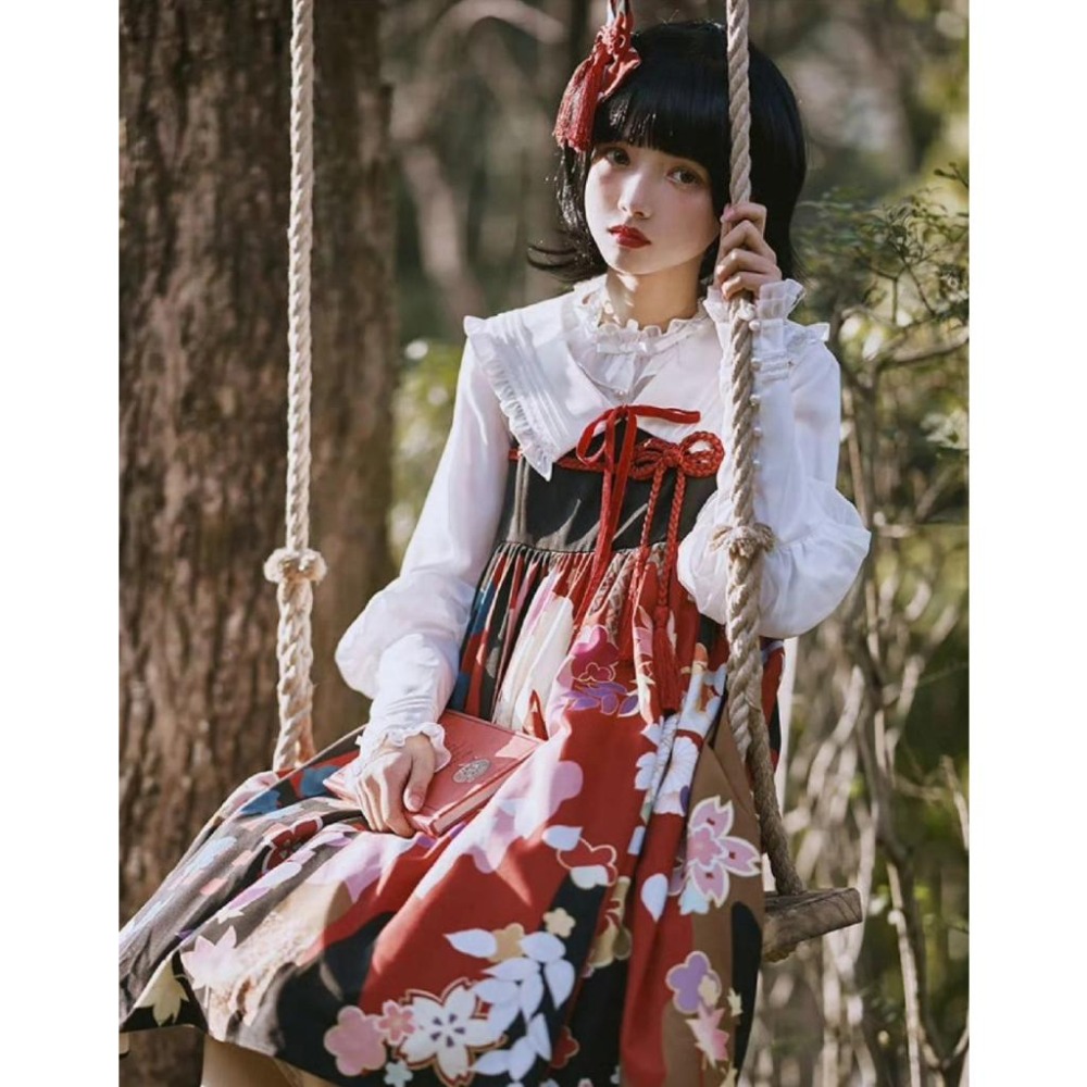 【Cute.Q】朧月 假領+吊帶洋裝 和風 古風 日系 少女 lolita 亞文化-細節圖8