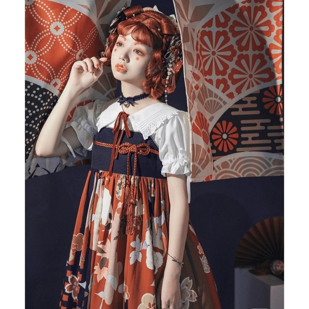 【Cute.Q】朧月 假領+吊帶洋裝 和風 古風 日系 少女 lolita 亞文化-細節圖9
