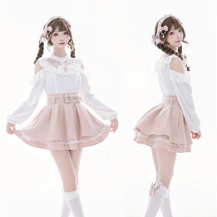 【Fluffy Heart】小香風 腰帶 短裙 蛋糕裙 地雷系 量產型 日系 亞文化 lolita 軟妹 少女 毛絨心跳-細節圖2