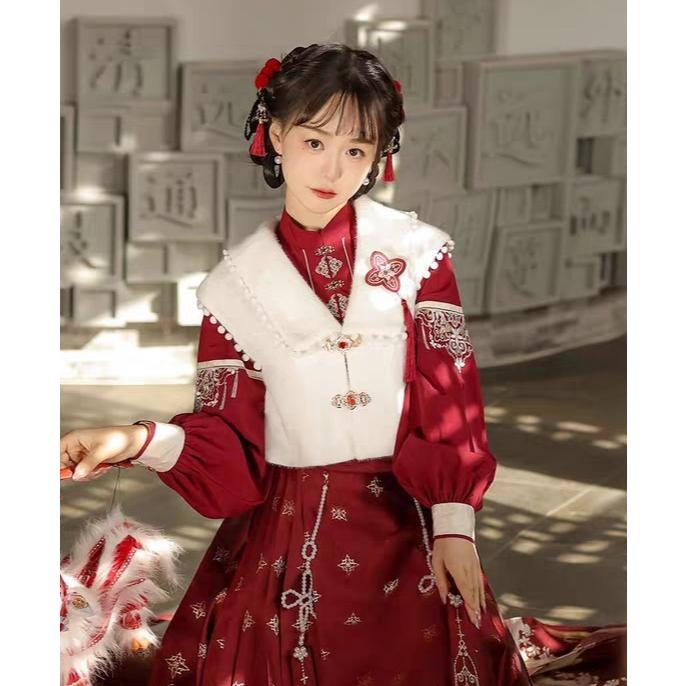 【倚夢閣】祥瑞 漢服 馬甲背心 外套 漢元素 中式 古風 中國風 少女 拜年服 新年 lolita 古裝 L碼-細節圖3