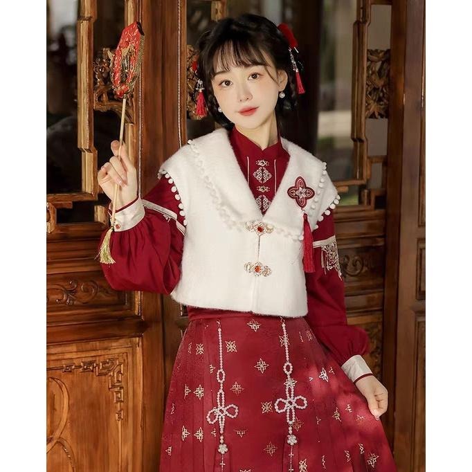 【倚夢閣】祥瑞 漢服 馬甲背心 外套 漢元素 中式 古風 中國風 少女 拜年服 新年 lolita 古裝 L碼-細節圖4