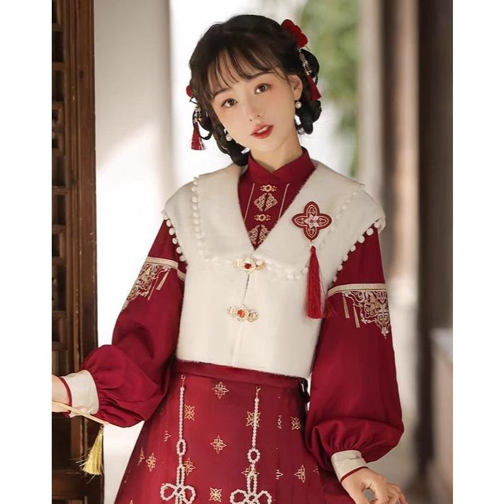 【倚夢閣】祥瑞 漢服 馬甲背心 外套 漢元素 中式 古風 中國風 少女 拜年服 新年 lolita 古裝 L碼-細節圖5