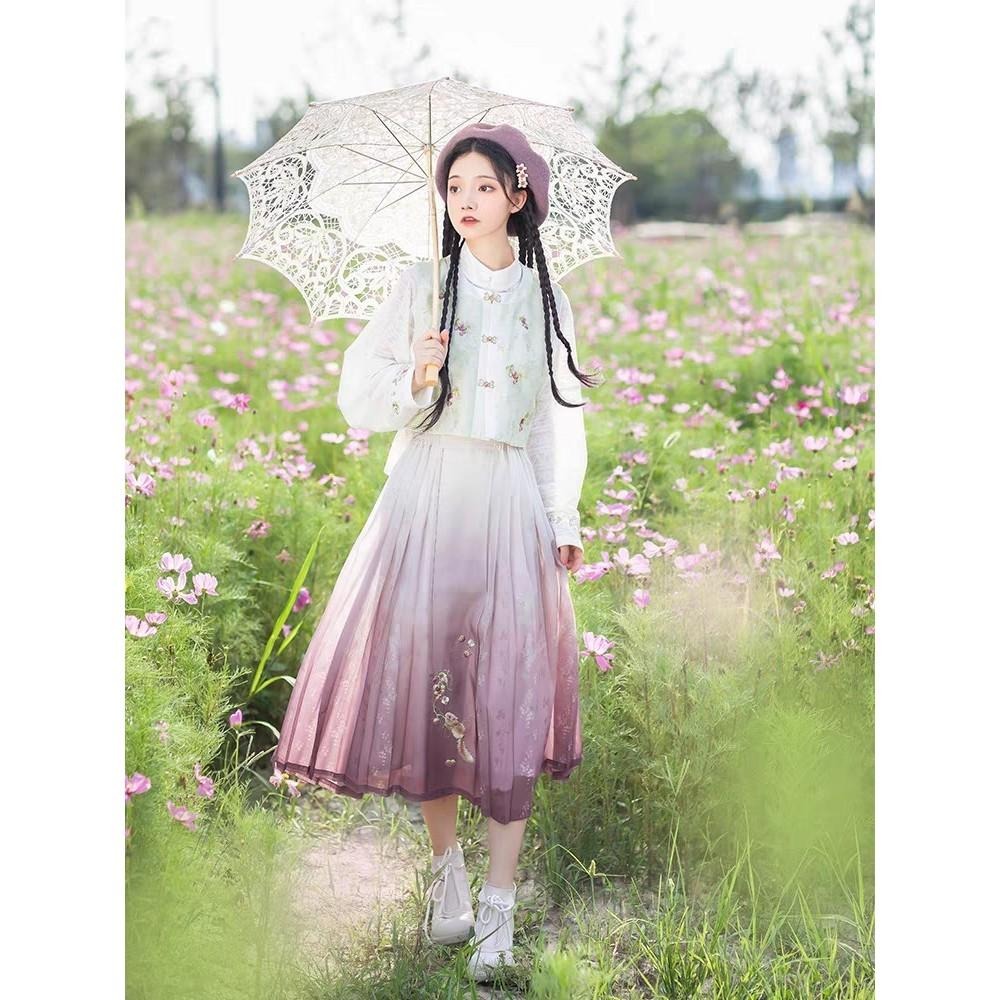 【清水溪】葡萄煎茶 改良馬面裙 漢服 漢元素 古風 八分馬面 中國風 中式 十三余 少女 M號-細節圖3