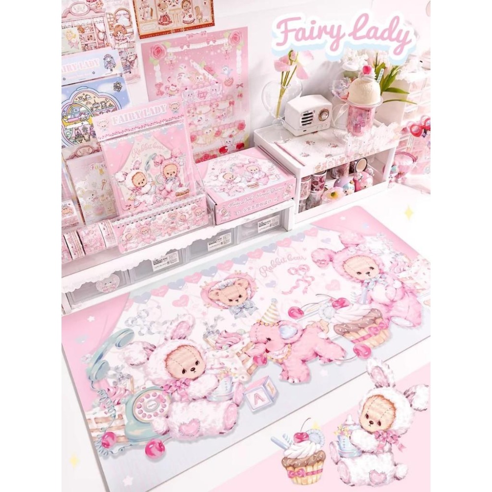 少女 書桌 桌墊 桌布 滑鼠墊 粉色 小熊 可愛 公主 房間 lolita 地雷系 蕾絲 墊板-細節圖3