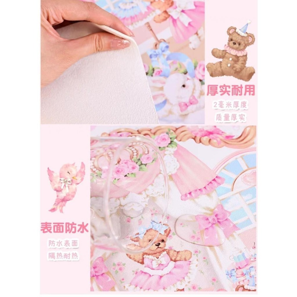 少女 書桌 桌墊 桌布 滑鼠墊 粉色 小熊 可愛 公主 房間 lolita 地雷系 蕾絲 墊板-細節圖5