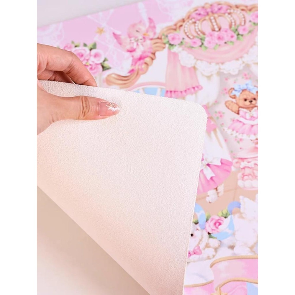 少女 書桌 桌墊 桌布 滑鼠墊 粉色 小熊 可愛 公主 房間 lolita 地雷系 蕾絲 墊板-細節圖7
