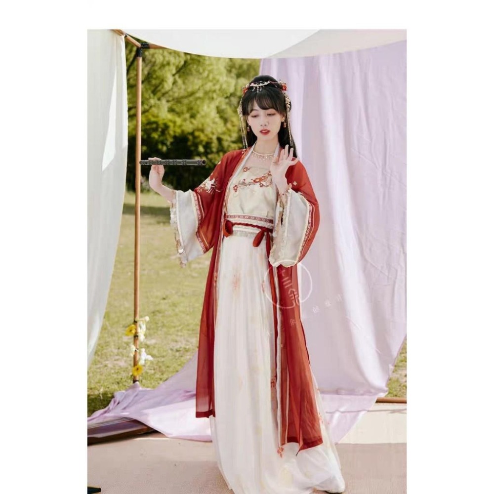 【十三余】瀘沽尋夢 銀臨聯名 長衫 外衫 長干寺 漢服 漢元素 紅色長衫 古風 中國風 中式 M號-細節圖4