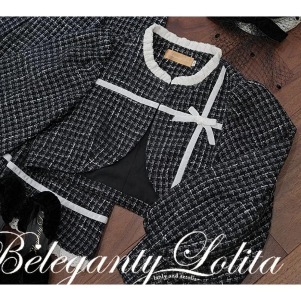 【Beleganty】蒂娜的禮物盒 黑色 小香風 外套 粗呢花 格紋 日系 lolita 地雷系 量產型 少女 L碼-細節圖4