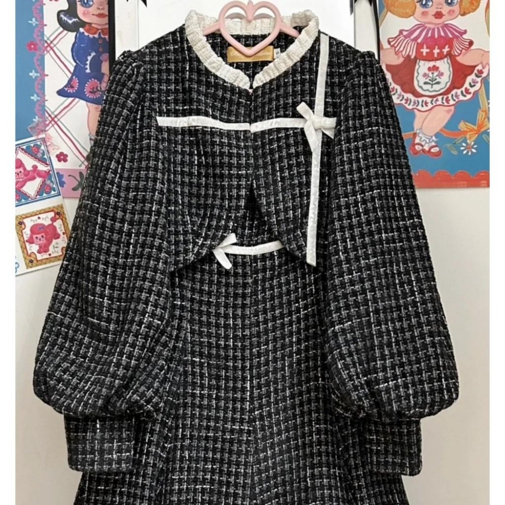 【Beleganty】蒂娜的禮物盒 黑色 小香風 外套 粗呢花 格紋 日系 lolita 地雷系 量產型 少女 L碼-細節圖5
