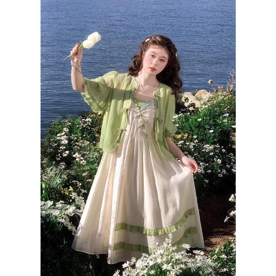 【芝士日】苔原綠 中式 漢元素 開衫 上衣 青綠色 古風 漢服 盤扣 襯衫 少女 M碼-細節圖4