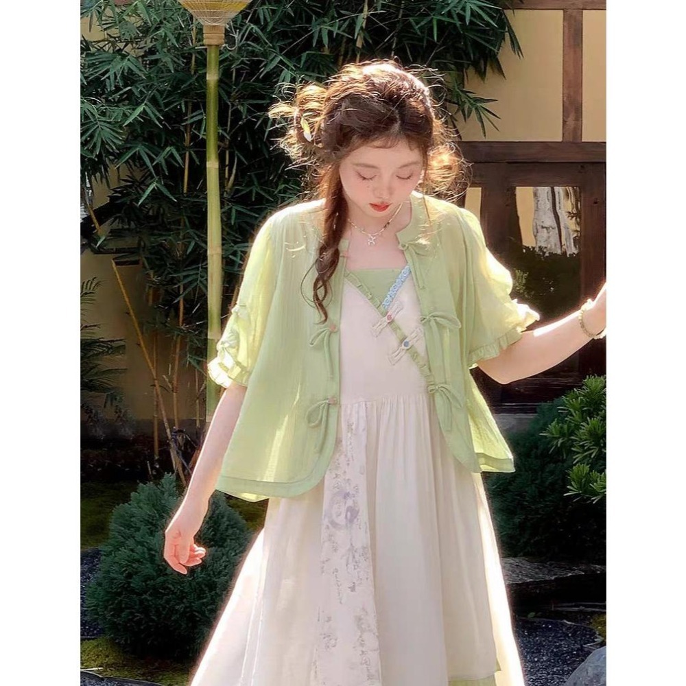 【芝士日】苔原綠 中式 漢元素 開衫 上衣 青綠色 古風 漢服 盤扣 襯衫 少女 M碼-細節圖7