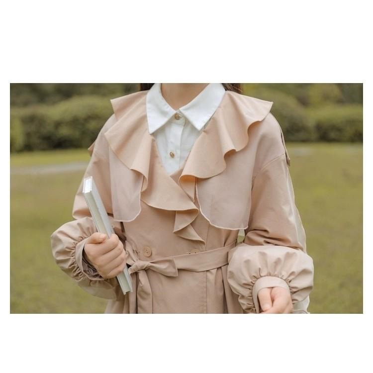 【森女部落】日系 清楚系 英倫風 不規則下擺 風衣 外套 防風 大衣 少女 lolita-細節圖2
