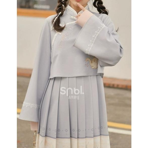 【森女部落】漢元素 假兩件 洋裝 漢服 古風 少女 中國風 連身裙 中式 lolita 軟妹 十三余 L號-細節圖3