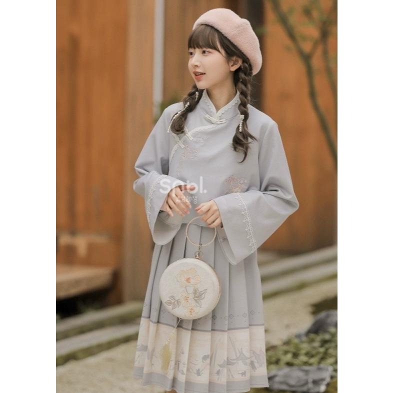 【森女部落】漢元素 假兩件 洋裝 漢服 古風 少女 中國風 連身裙 中式 lolita 軟妹 十三余 L號-細節圖7