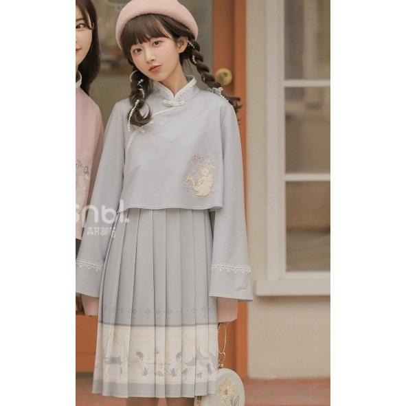 【森女部落】漢元素 假兩件 洋裝 漢服 古風 少女 中國風 連身裙 中式 lolita 軟妹 十三余 L號-細節圖8