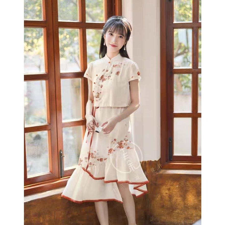 【十三余】山茶舞 漢元素 洋裝 漢服 古風 不規則下擺 新中式 中國風 少女 lolita 假兩件 連身裙 XL號-細節圖3