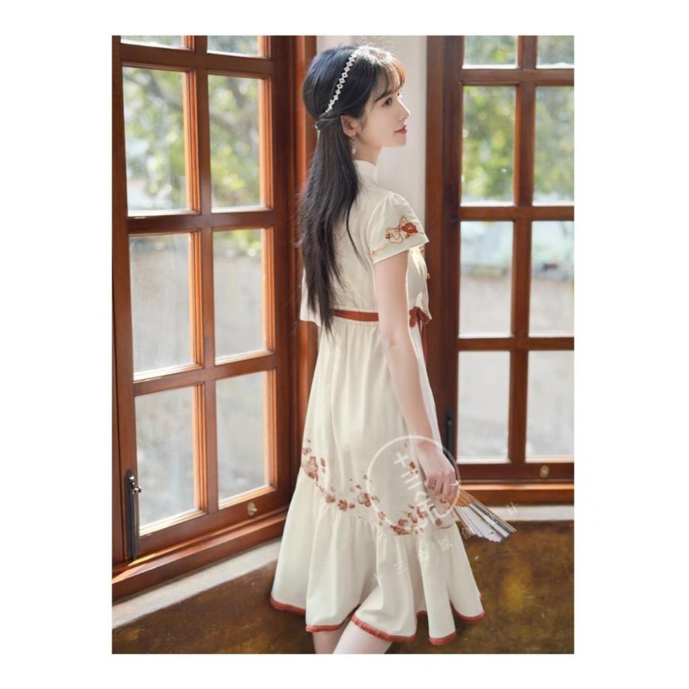 【十三余】山茶舞 漢元素 洋裝 漢服 古風 不規則下擺 新中式 中國風 少女 lolita 假兩件 連身裙 XL號-細節圖4
